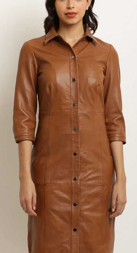 Women's Soft Leather Shirt Dress - Ace