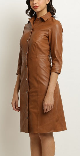 Ace Women's Soft Leather Shirt Dress