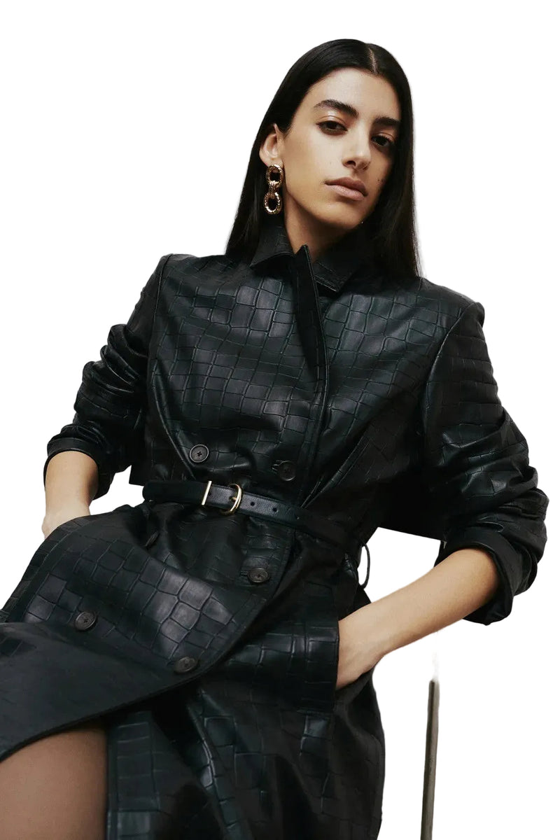 Women's Tailored Leather Trench Coat 8065