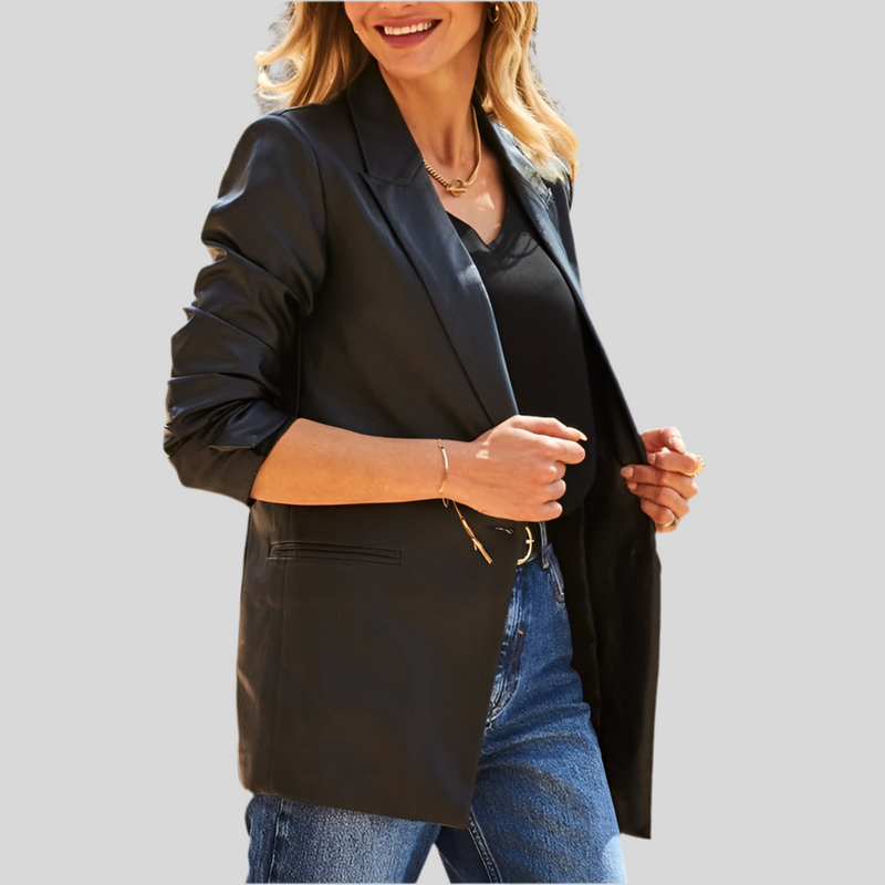 Michaella Women’s Soft Leather Blazer Jacket