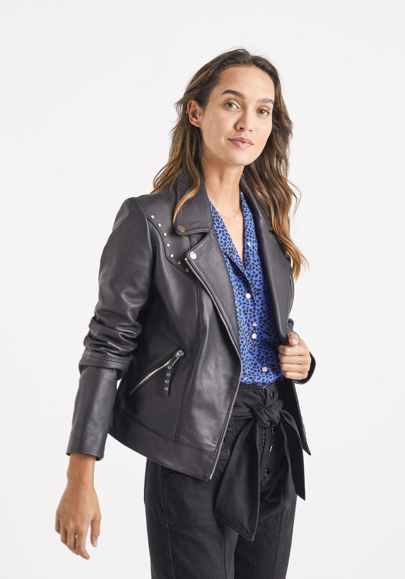 Eddy Women’s Stud Leather Biker Jacket