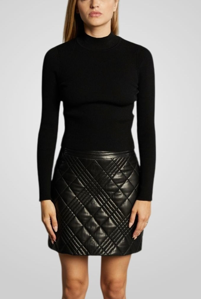 France Women’s Quilted Soft Leather Short Skirt