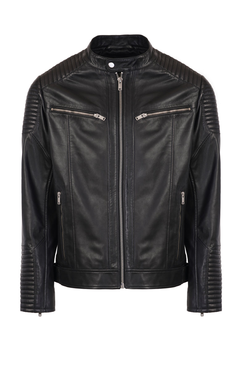 Men's Lambeskin Quilt Panel Zip Jacket ML01