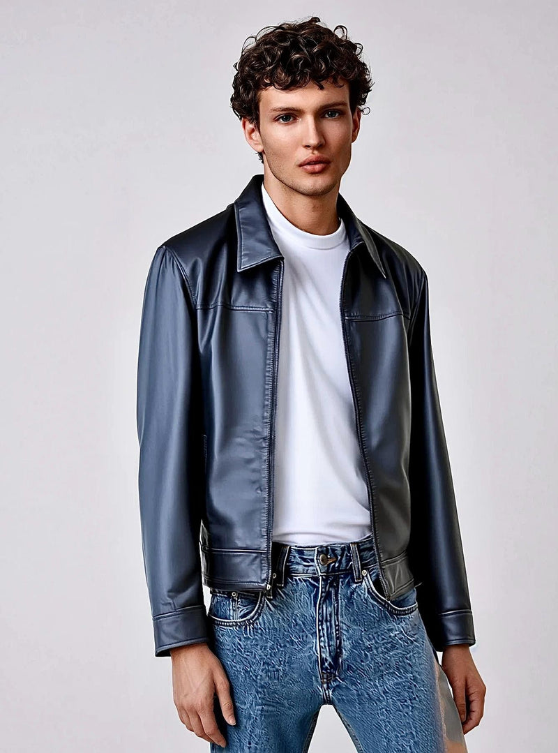 Men's  Leather Zip Jacket - Morris