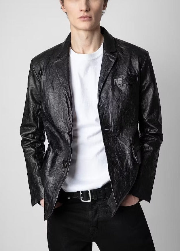 Men's Crushed Leather Blazer Jacket 124