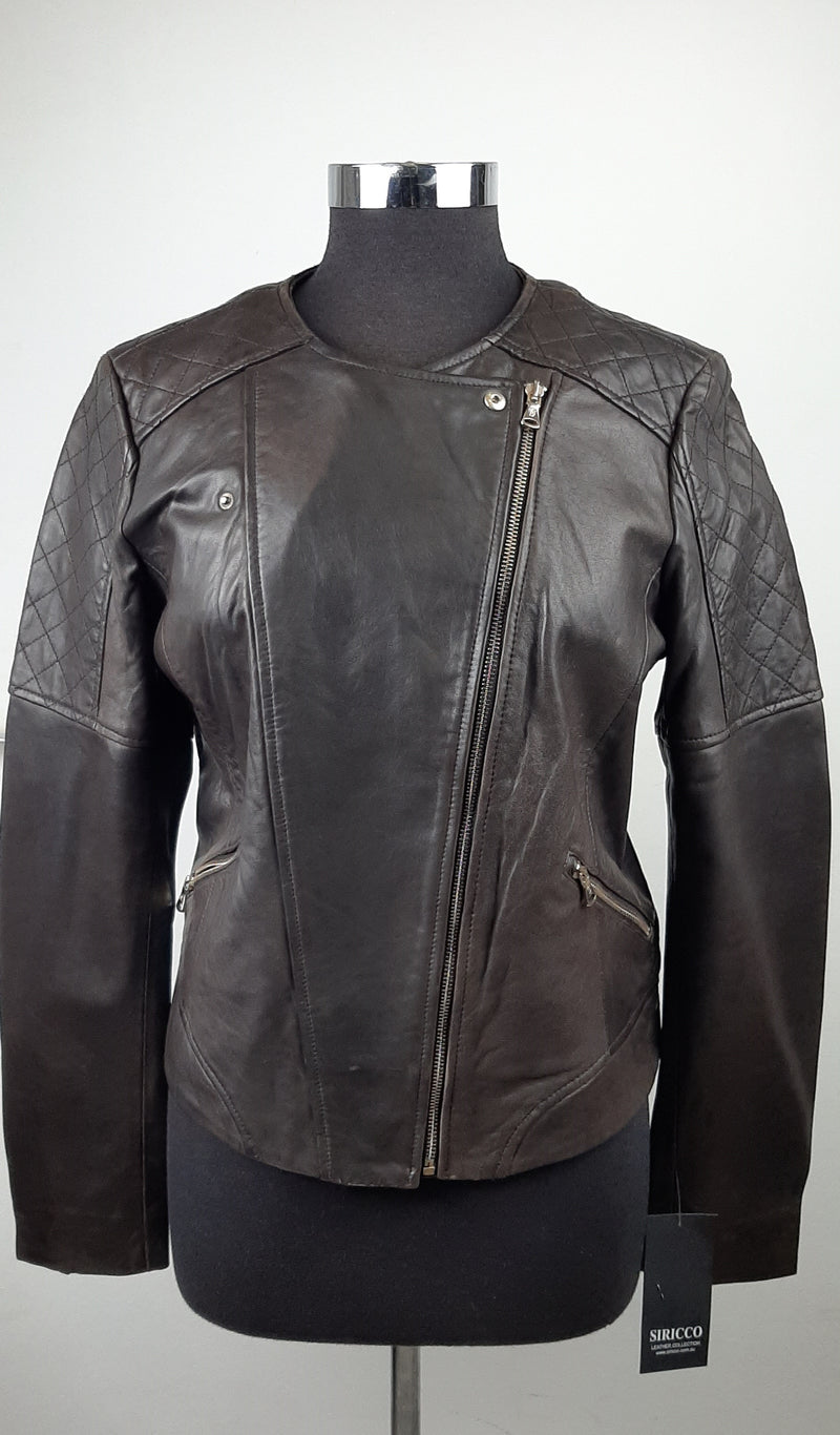 Women's Leather Short Zip Jacket MD3180