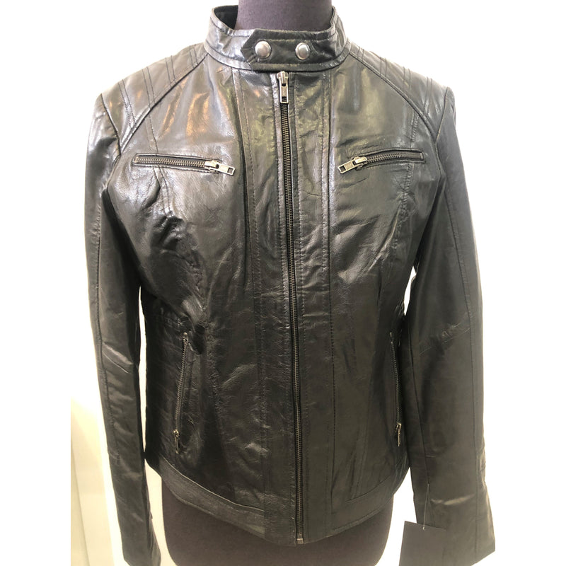 Women's Leather Short Zip Jacket 367007