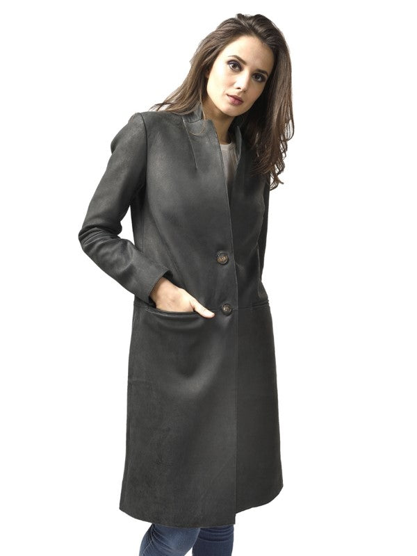 Catherine Women's Long Leather Coat