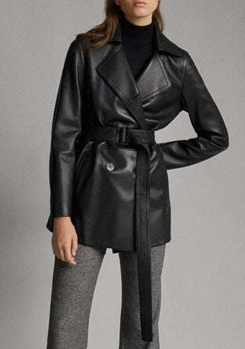 Women's Double Breasted Leather Trench Jacket 4742