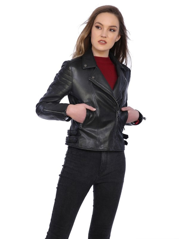 Aubrey Women's Leather Zip Leather Biker