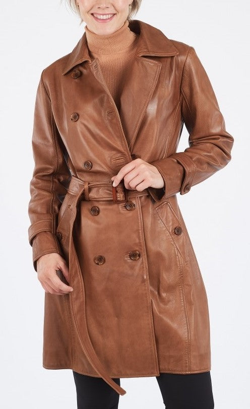 Jane Women's Double Breasted Leather Coat