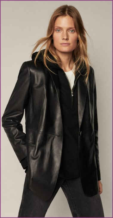 Women's Italian Leather 3/4 Blazer- Magic