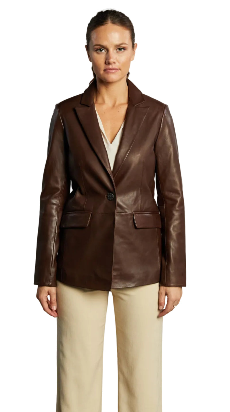 Michaella Women’s Soft Leather Blazer Jacket