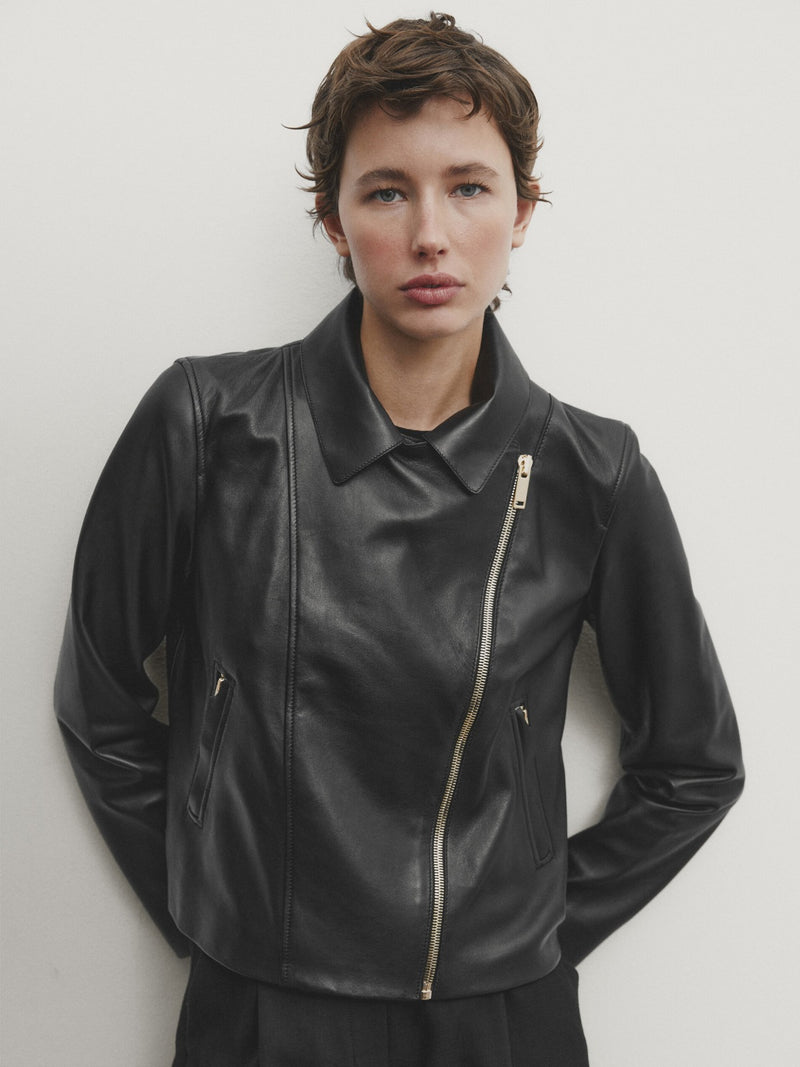 Allesia Short Leather Biker Jacket