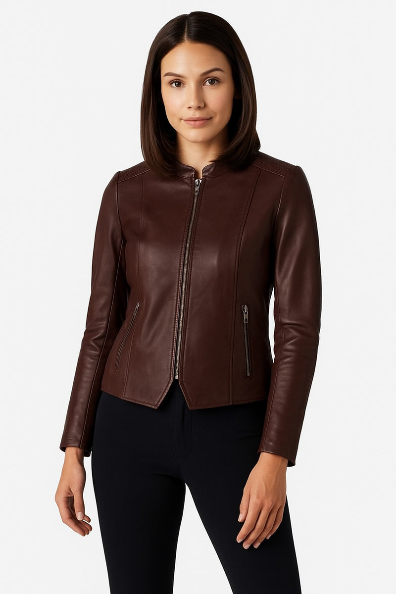 Women's Zip Leather Jacket - Abigail