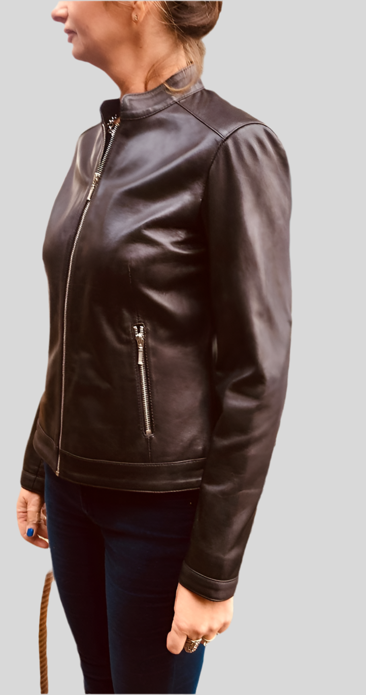Naomi Women's  Classic Leather Zip Jacket