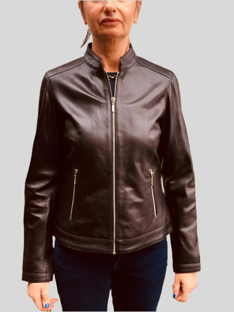 Naomi Women's  Classic Leather Zip Jacket