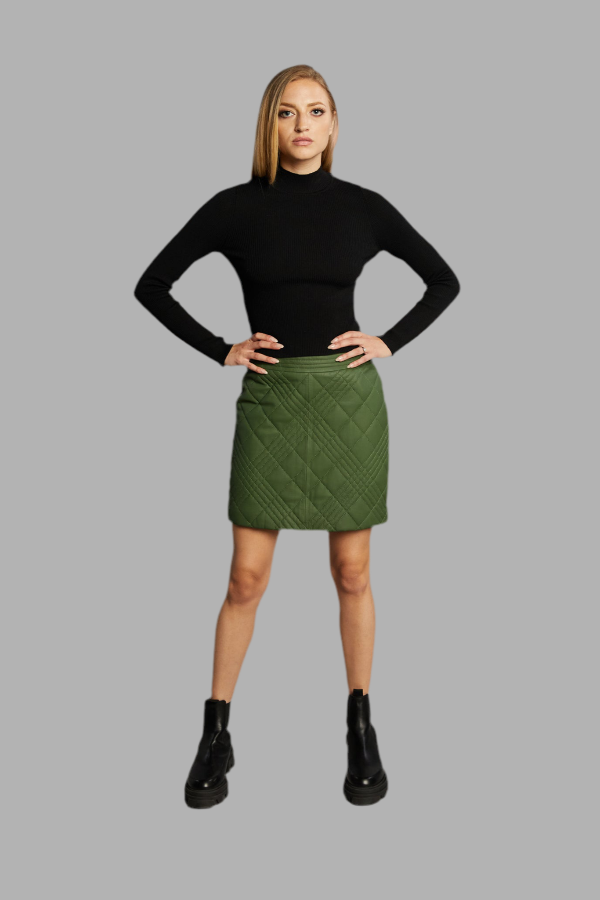 France Women’s Quilted Soft Leather Short Skirt