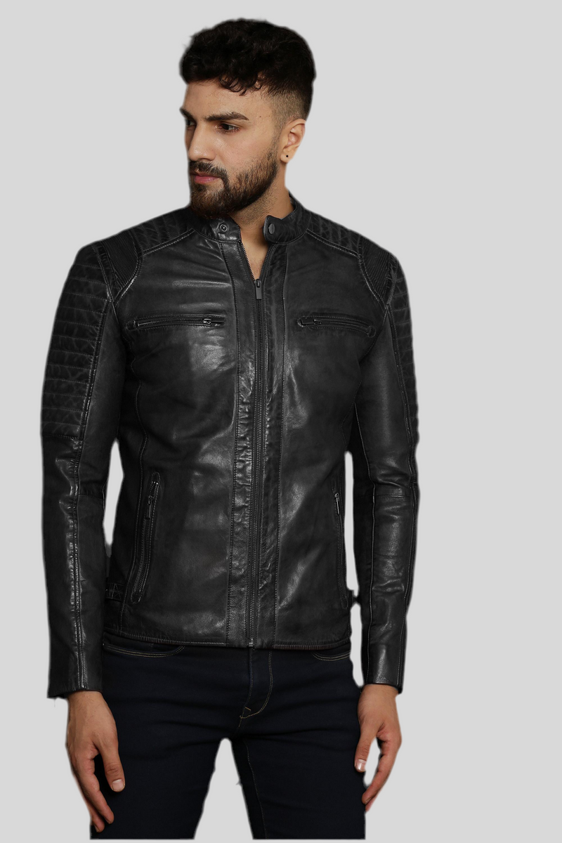 Men's Distressed Lambeskin Zip Jacket 5081