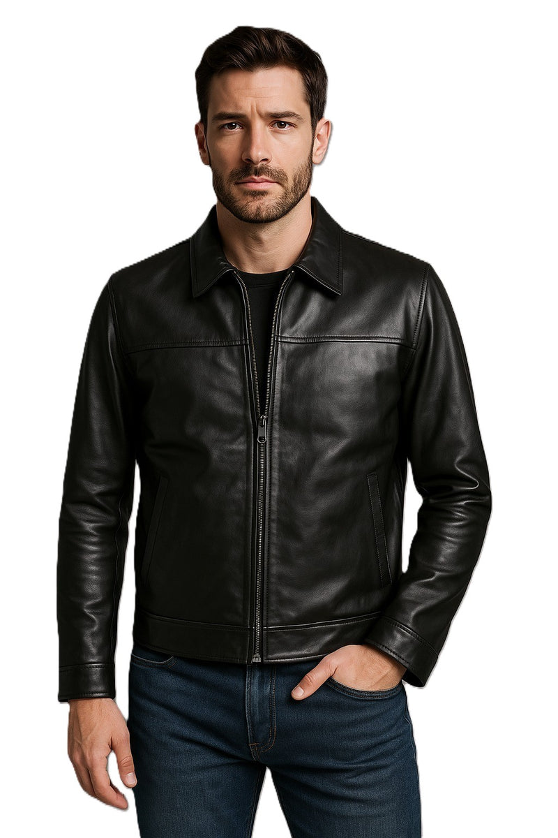 Men's  Leather Zip Jacket - Morris