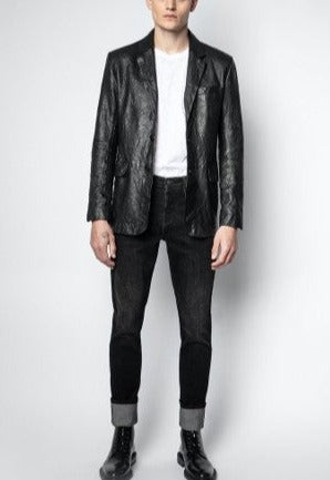 Men's Crushed Leather Blazer Jacket