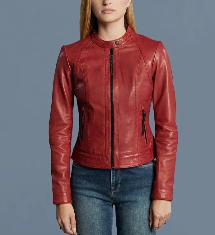 Valeria Womens Leather Zip Jacket