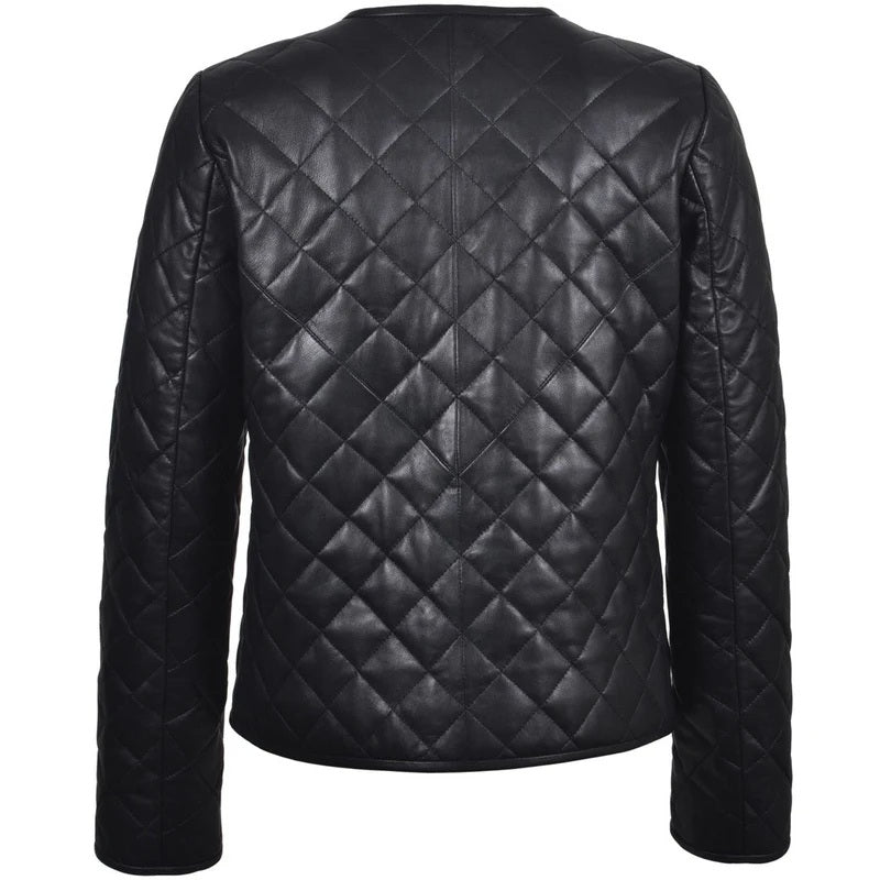 Chora Quilted Leather Collarlss Jacket