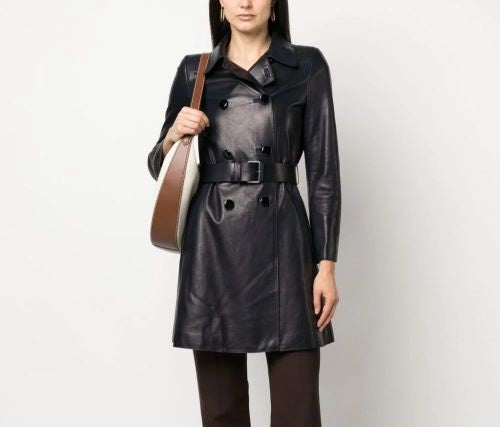 Women's Josh Double Breasted  3/4 Leather Trench Coat