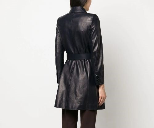 Women's Josh Double Breasted  3/4 Leather Trench Coat