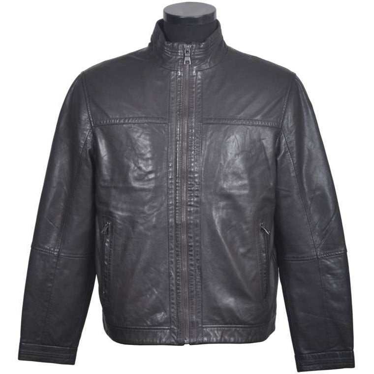 Men’s Collarless  Leather  Jacket SI28