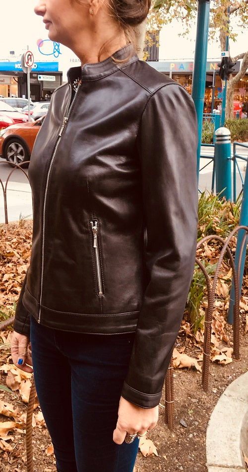 Women's  Classic Leather Zip Jacket- Naomi