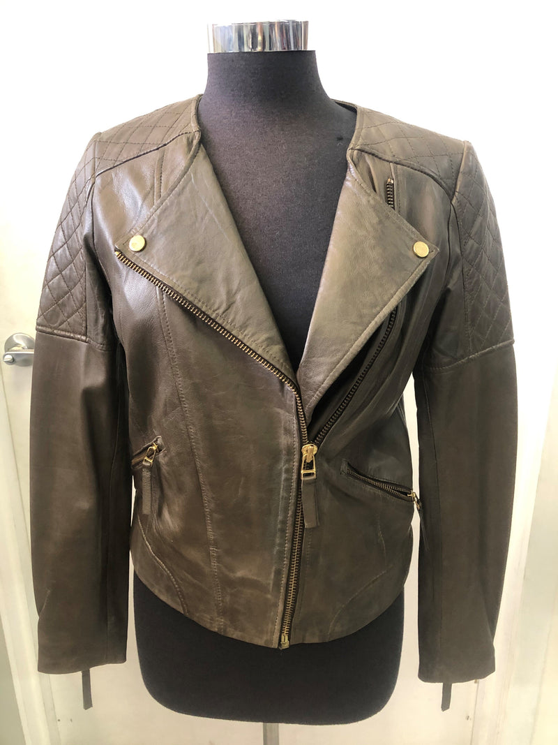 Women's Leather Short Zip Jacket MD3180