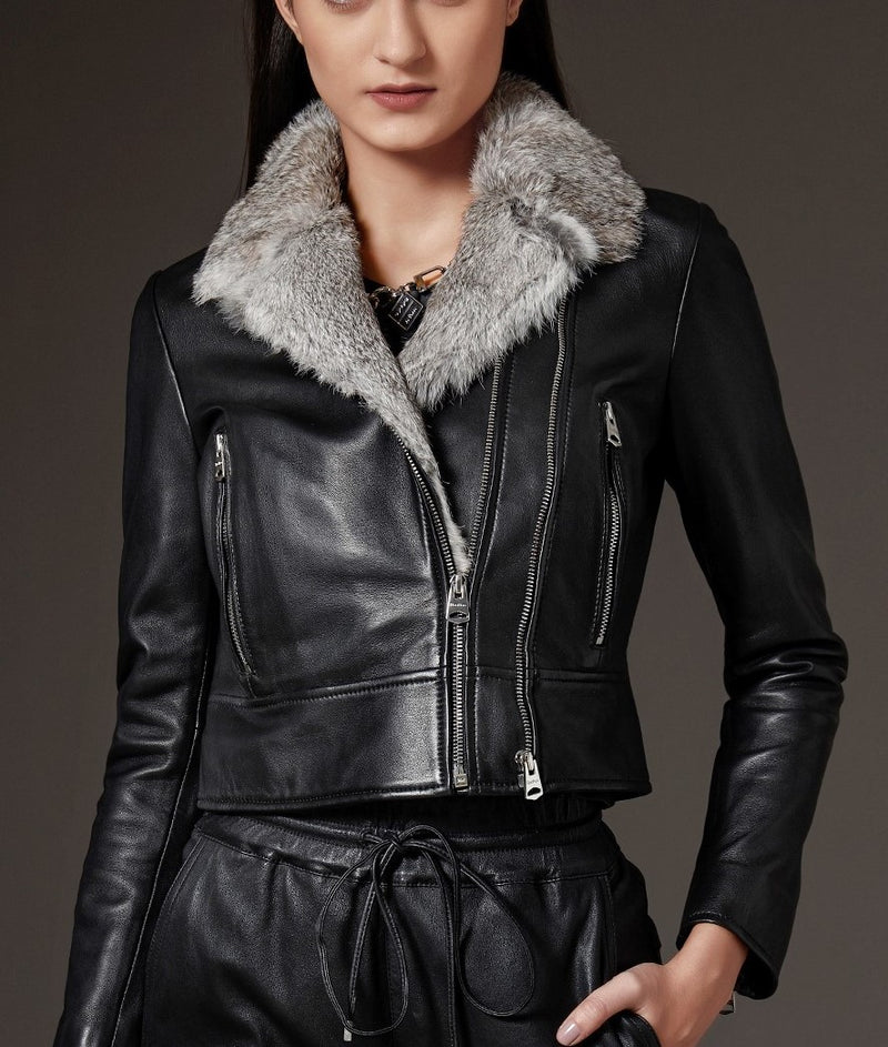 Fur Trim Monica Leather Biker Jacket