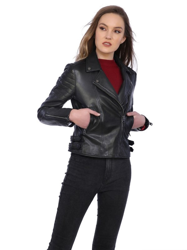 Women's Aubrey Leather Zip Leather Biker
