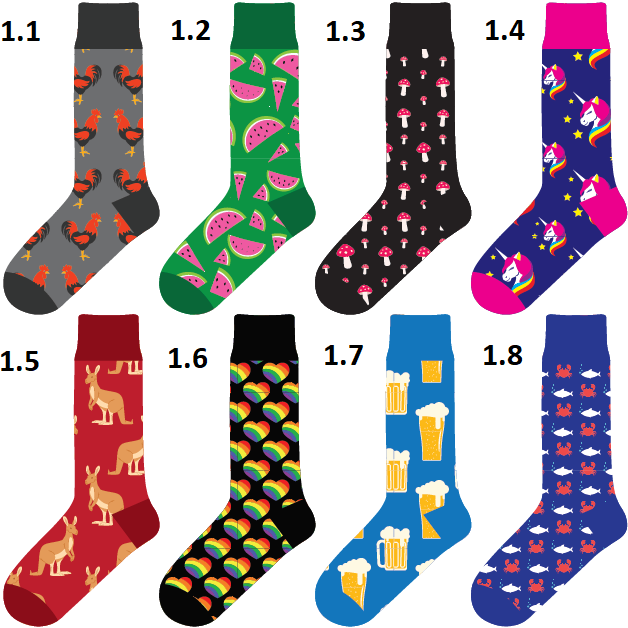 Novelty Fun Socks - New Designs - Single pair