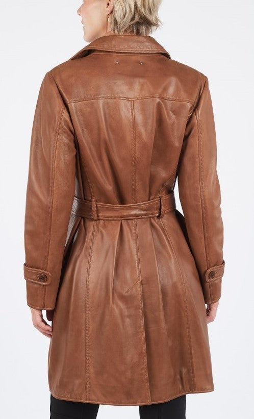 Women's Double Breasted Leather Coat - Jane