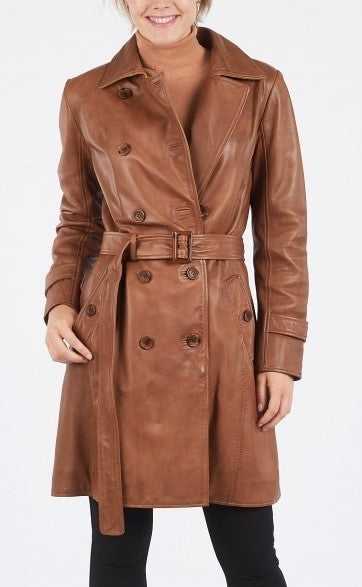 Women's Double Breasted Leather Coat - Jane