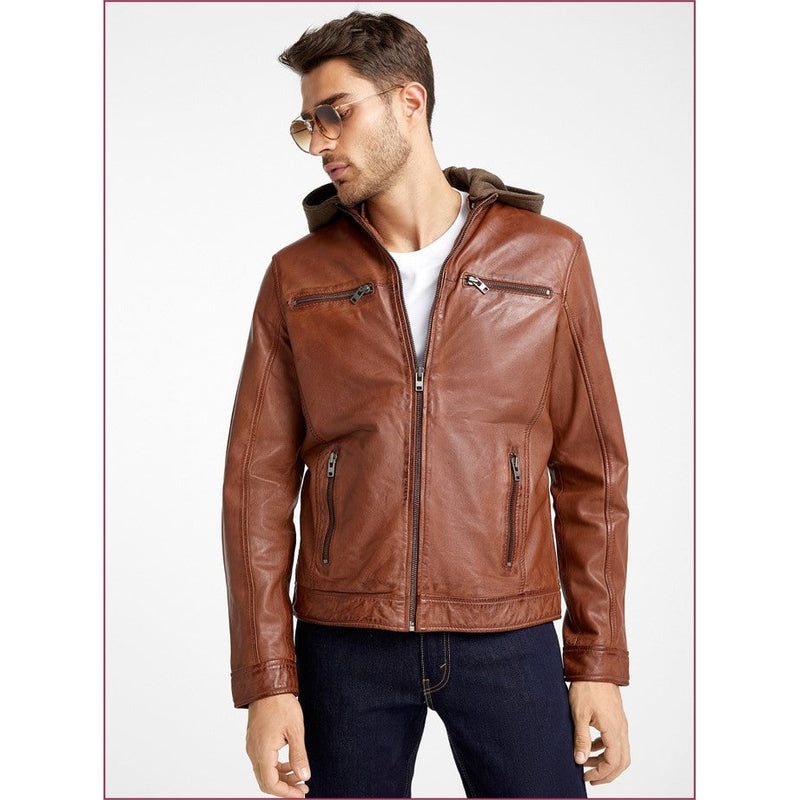 Men's Hooded Leather Jacket - Marcos