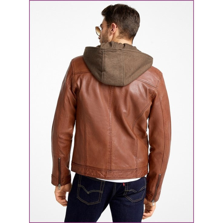 Men's Hooded Leather Jacket - Marcos